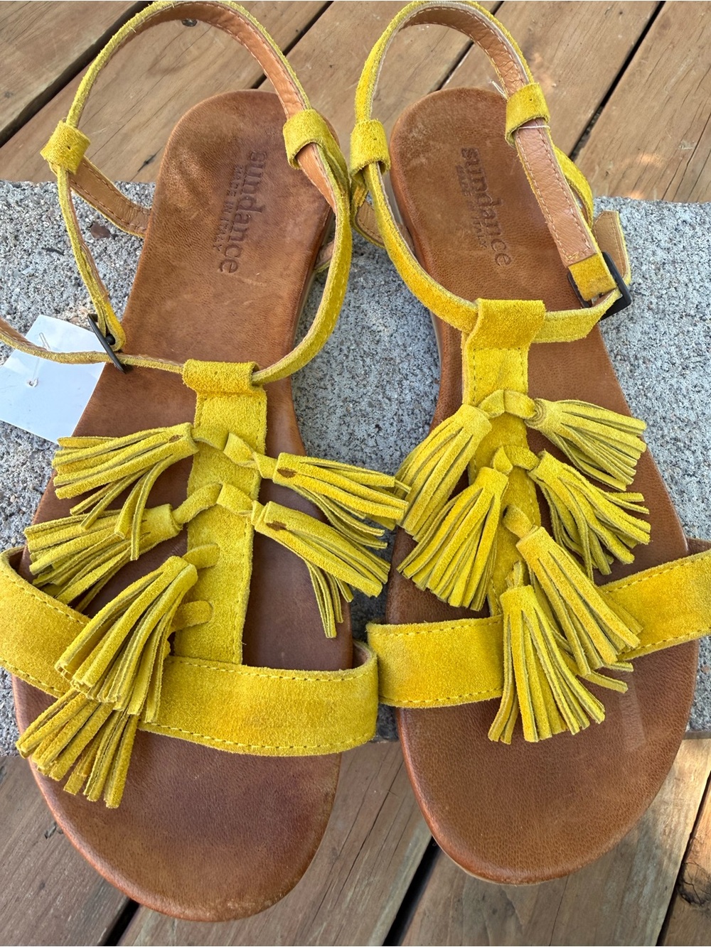 Sundance Yellow Suede Tassel Flat Sandals